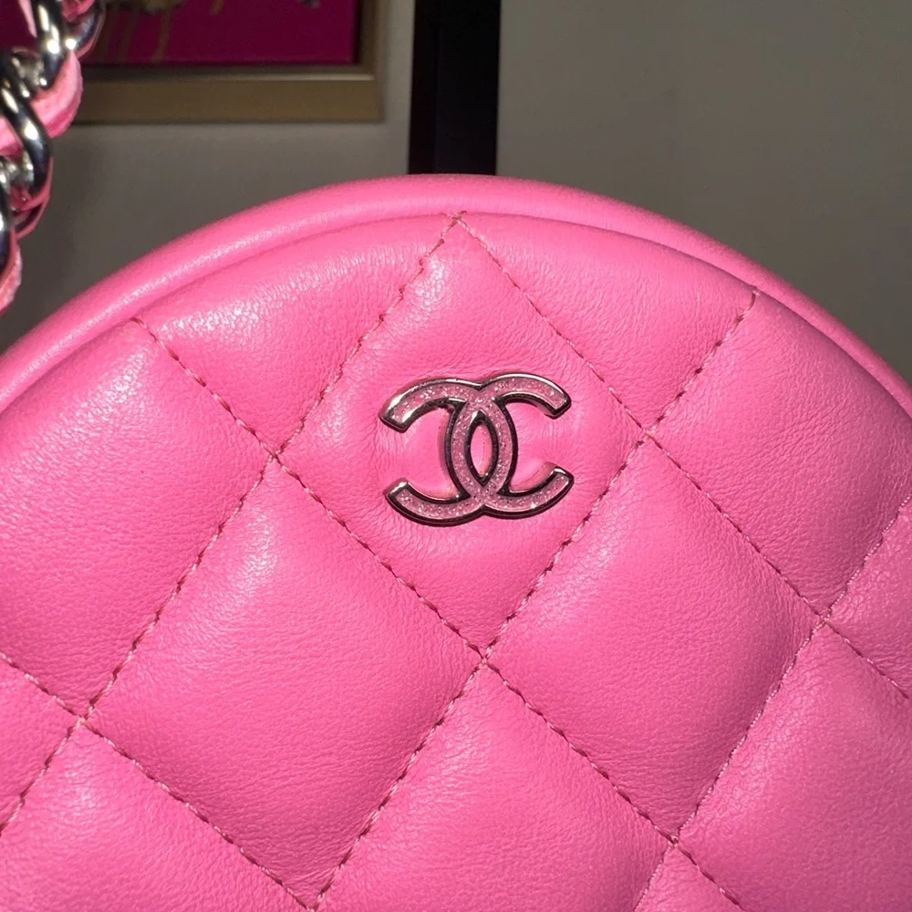 Authentic CHANEL Hot Pink Quilted Round Crossbody Bag
